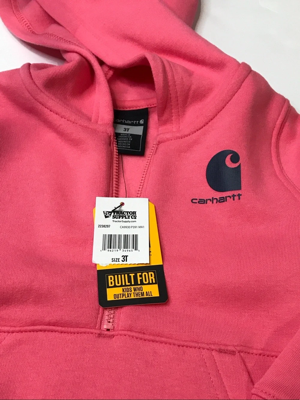 Carhartt Kids Pink Hooded Pullover Sweatshirt with Navy Logo
